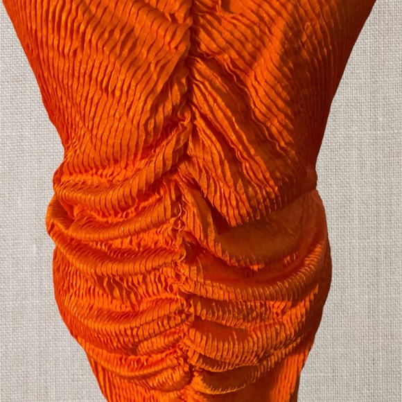 Vibrant Orange Ruched Dress.  Ruched Front Detail
#N066 - Picture 5 of 12